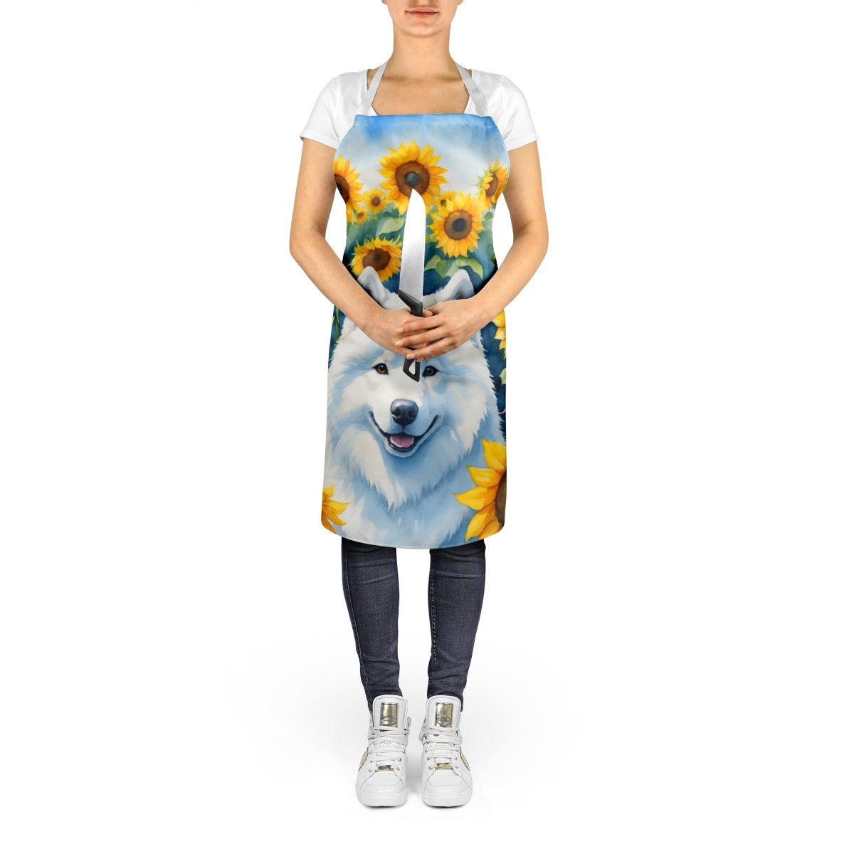 Samoyed in Sunflowers Apron
