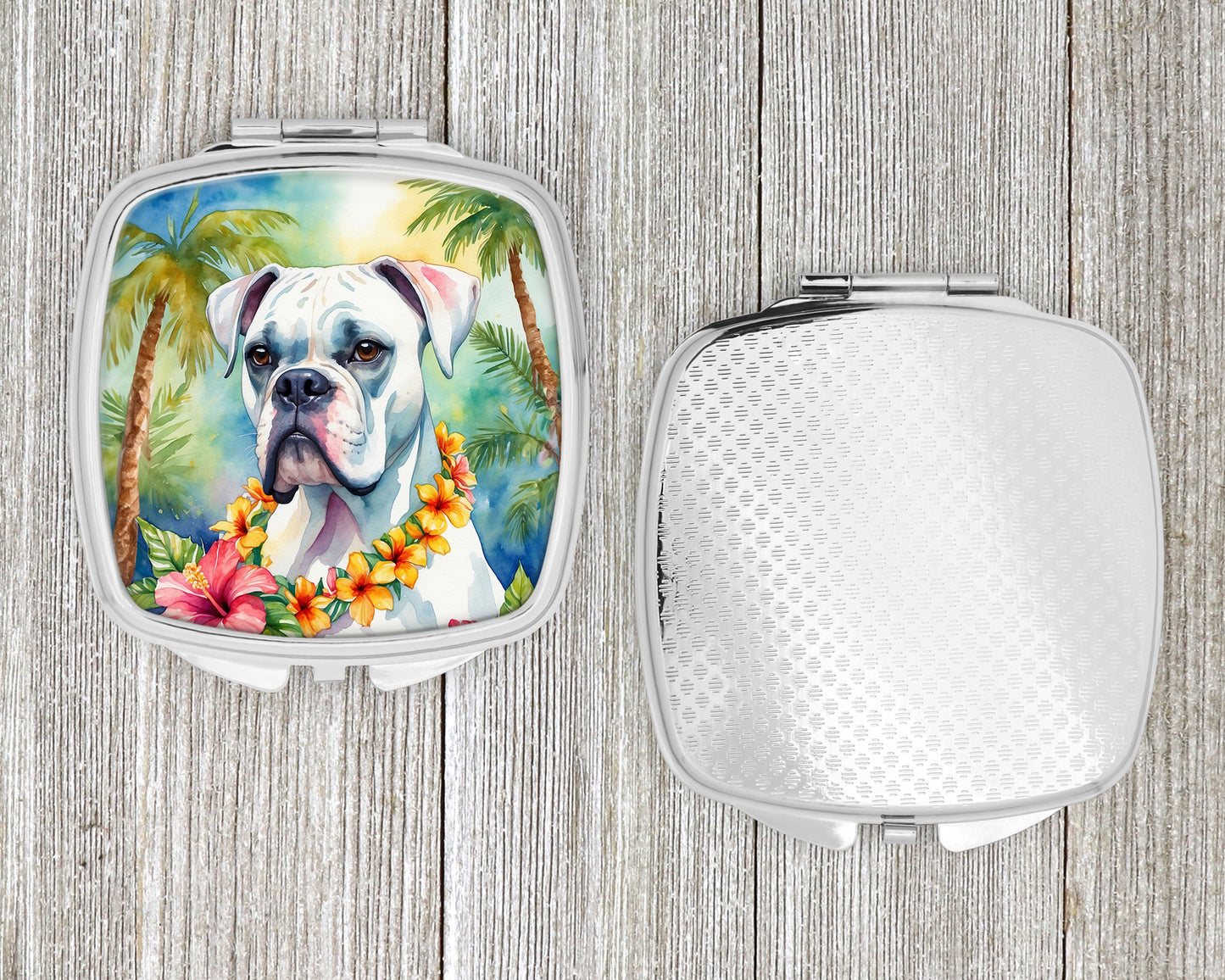 White Boxer Luau Compact Mirror