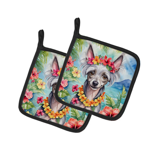 Buy this Chinese Crested Luau Pair of Pot Holders