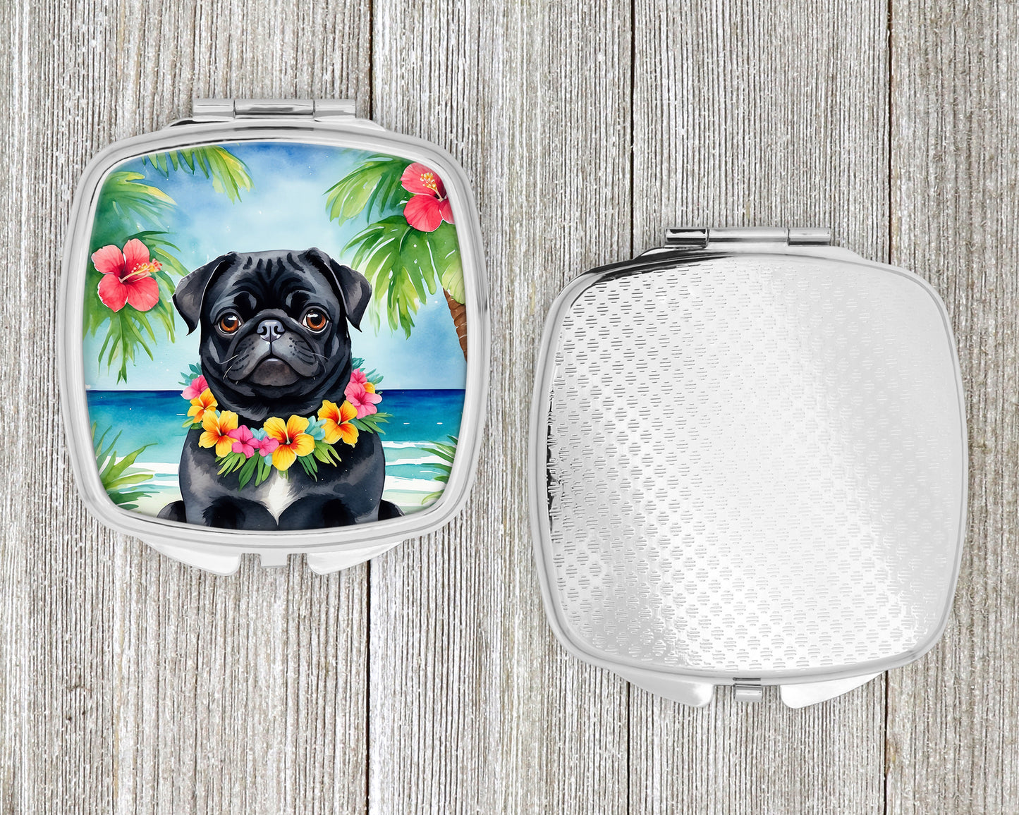 Black Pug Luau Compact Mirror