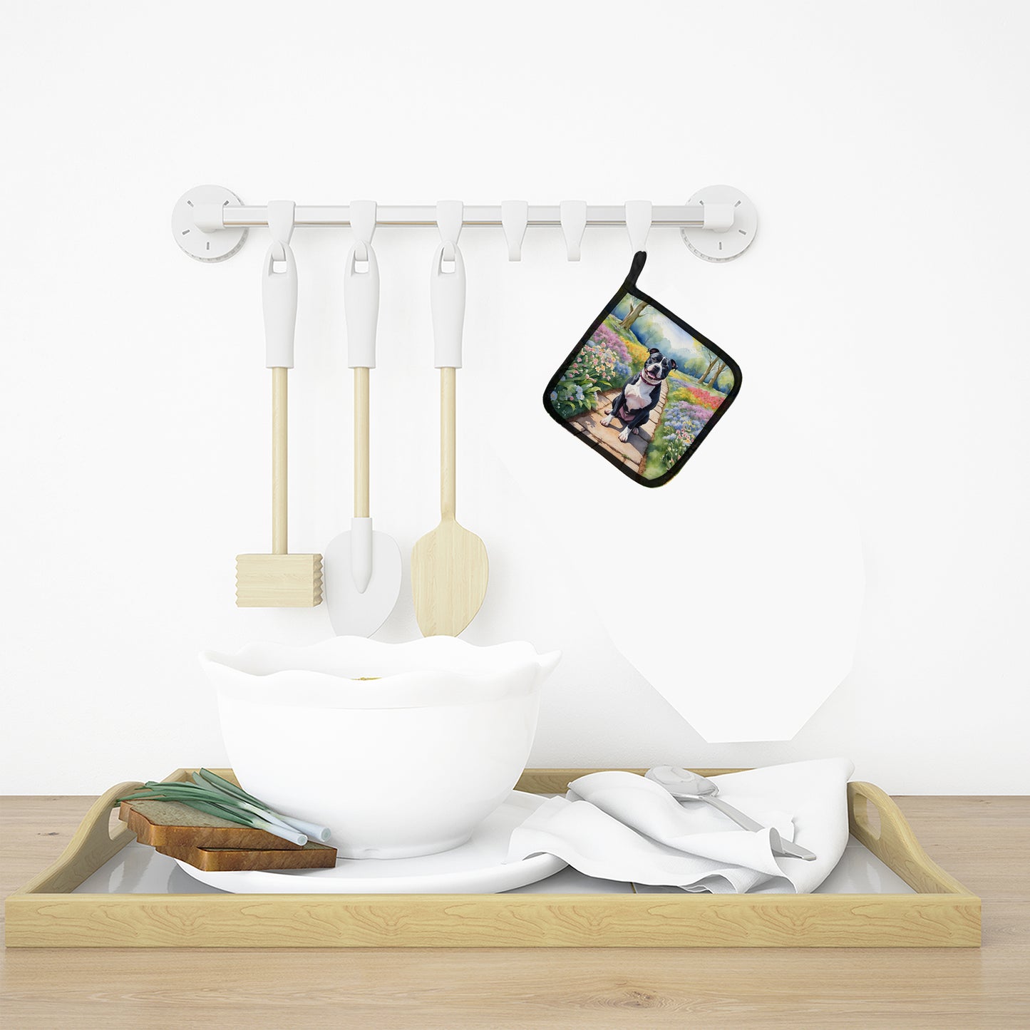 Staffordshire Bull Terrier Spring Path Pair of Pot Holders