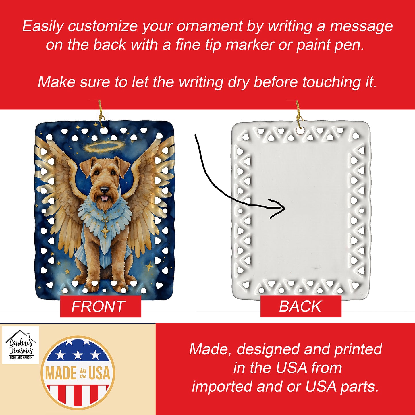 Airedale Terrier My Angel Porcelain Ornament