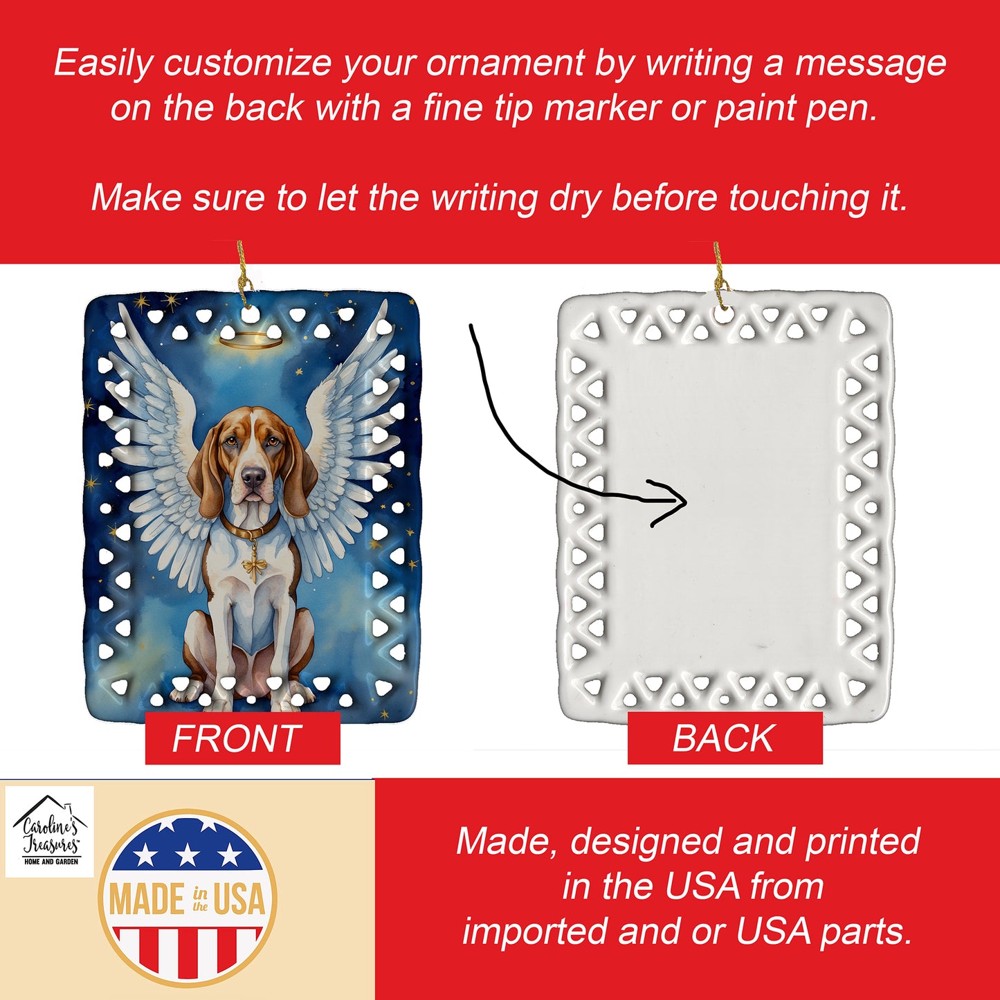 American English Coonhound My Angel Porcelain Ornament