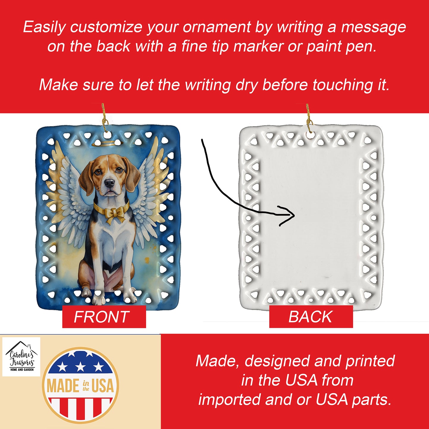 Beagle My Angel Porcelain Ornament