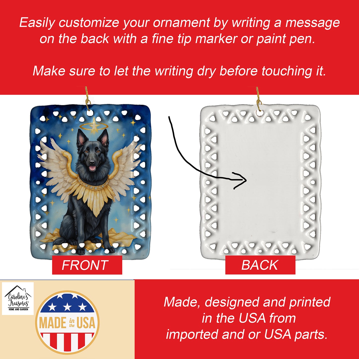 Belgian Sheepdog My Angel Porcelain Ornament