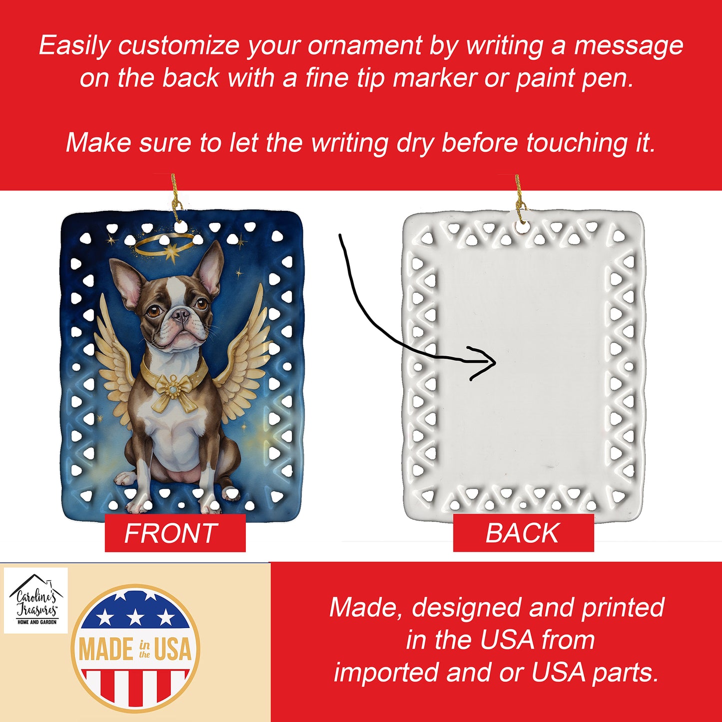 Boston Terrier My Angel Porcelain Ornament