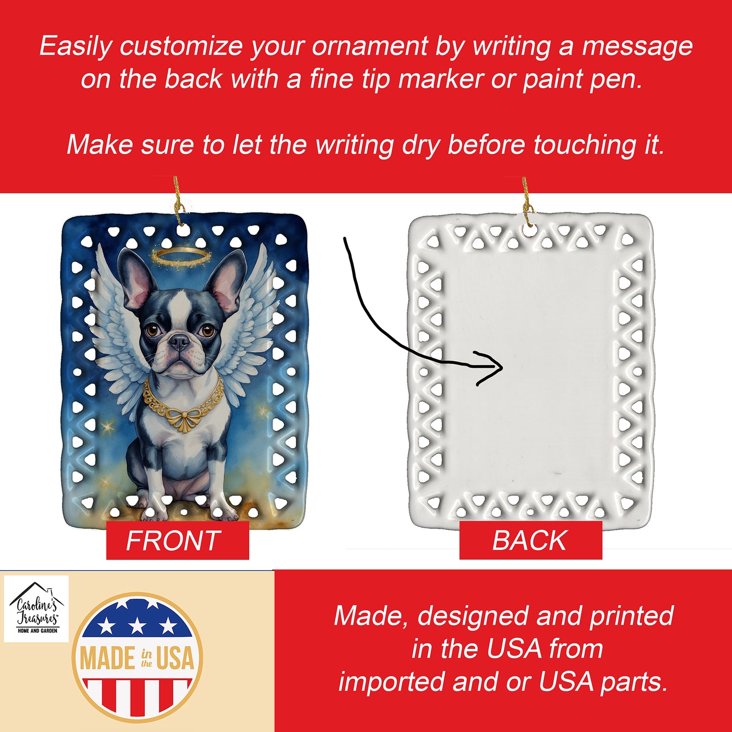 Boston Terrier My Angel Porcelain Ornament