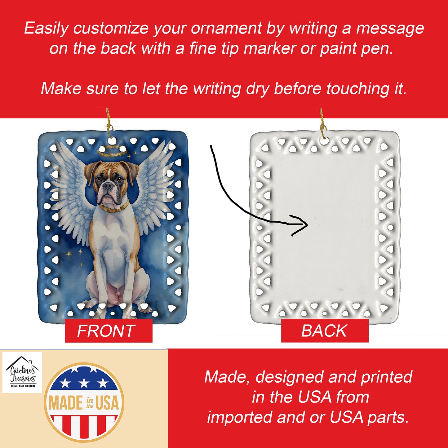 Boxer My Angel Porcelain Ornament