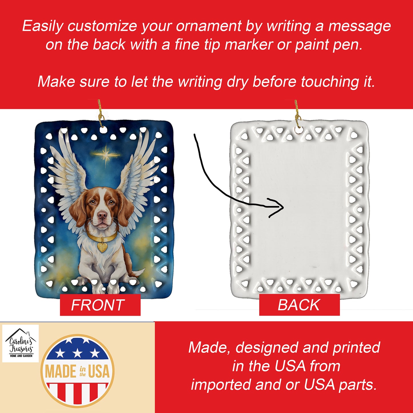 Brittany Spaniel My Angel Porcelain Ornament