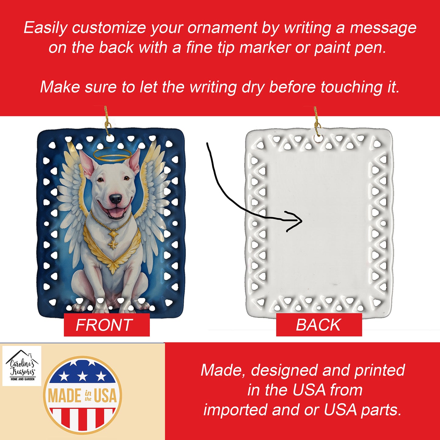 Bull Terrier My Angel Porcelain Ornament