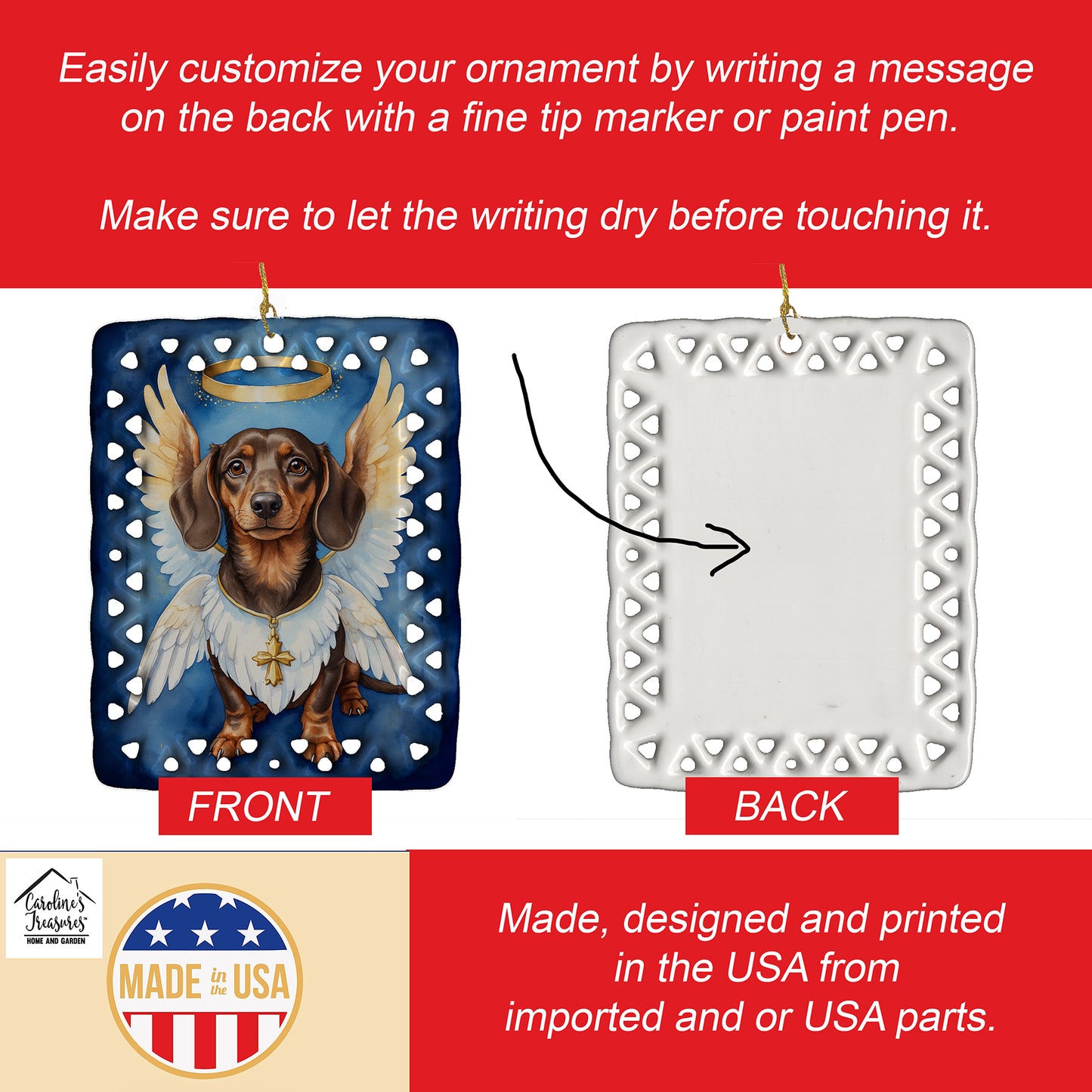 Dachshund My Angel Porcelain Ornament