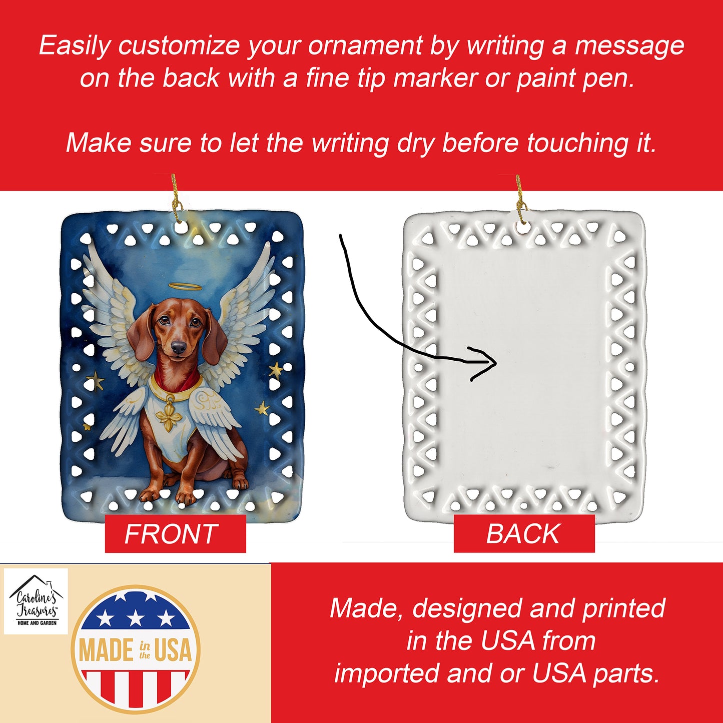 Dachshund My Angel Porcelain Ornament