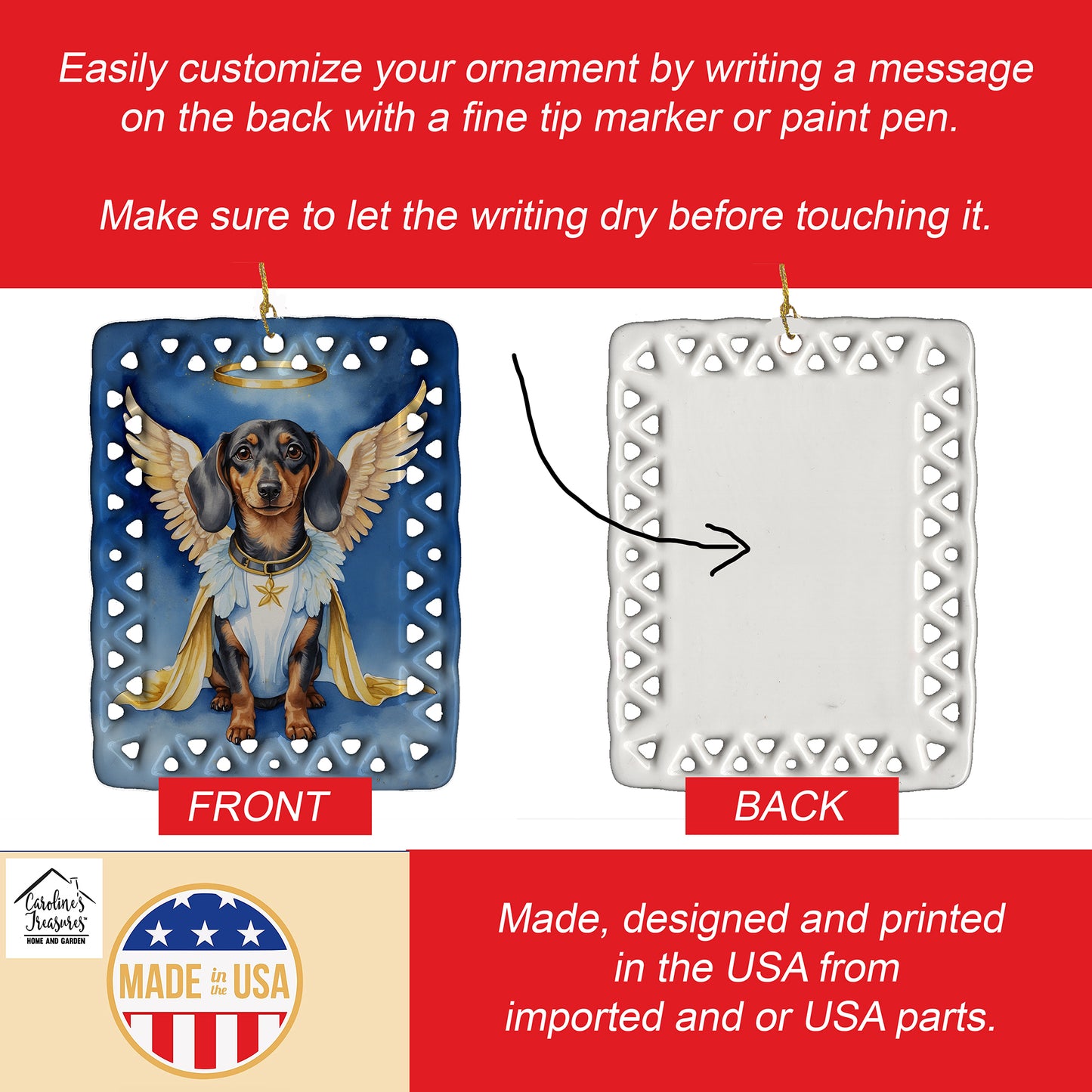 Dachshund My Angel Porcelain Ornament