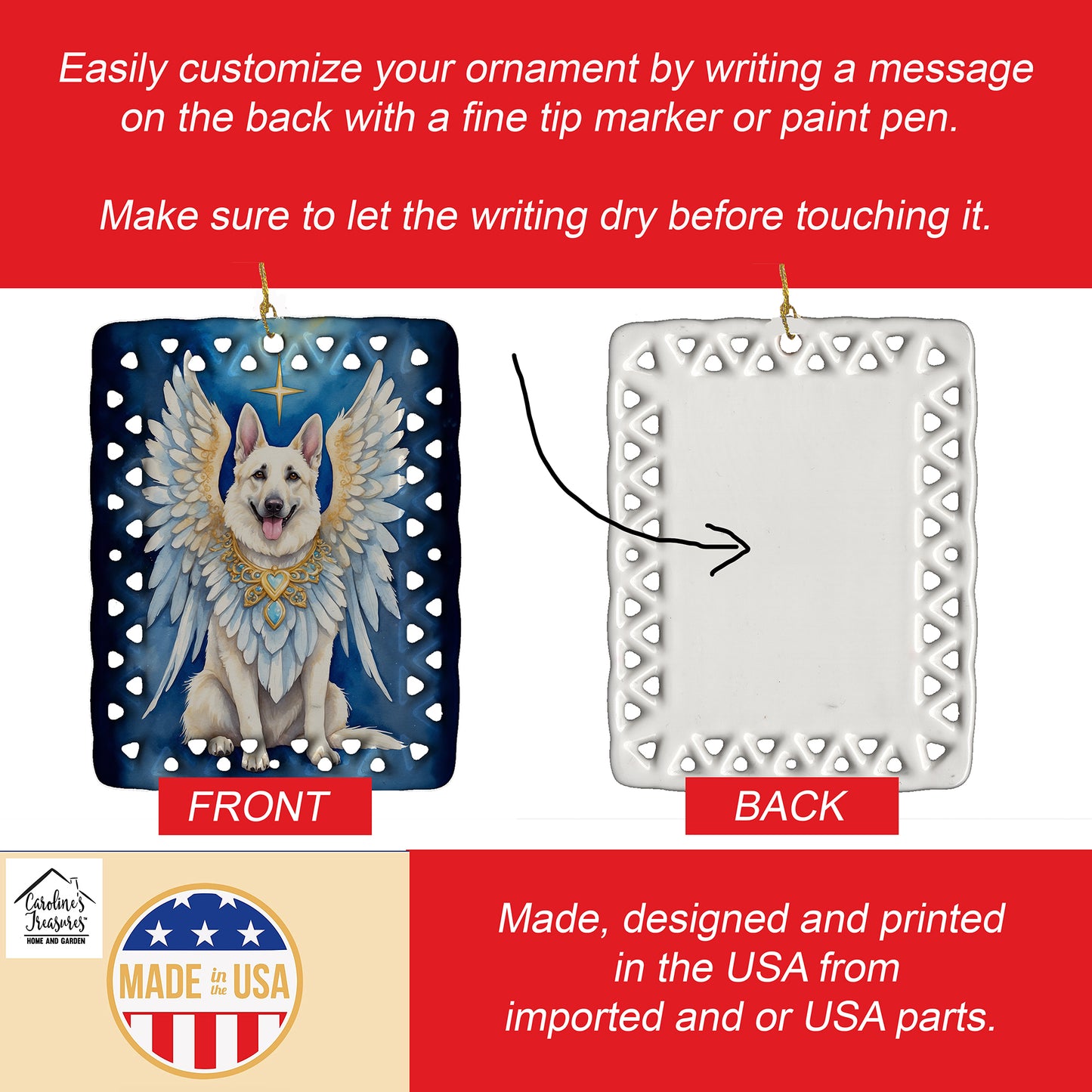 White German Shepherd My Angel Porcelain Ornament