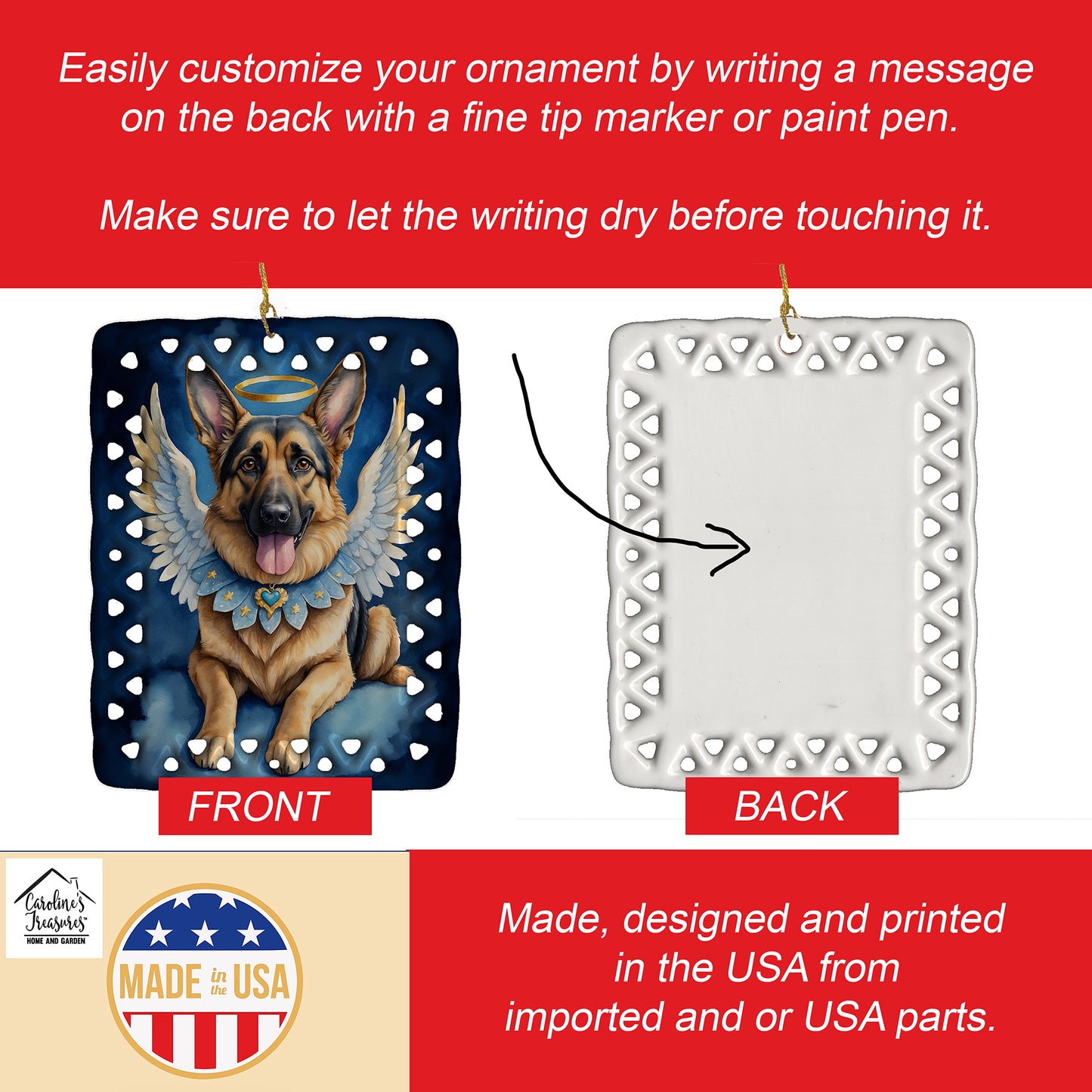 German Shepherd My Angel Porcelain Ornament