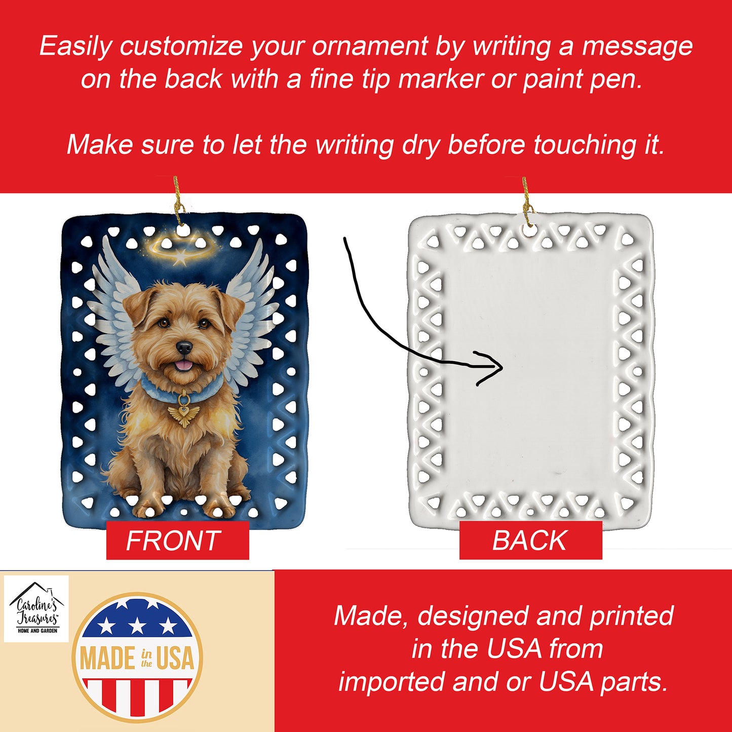 Norfolk Terrier My Angel Porcelain Ornament