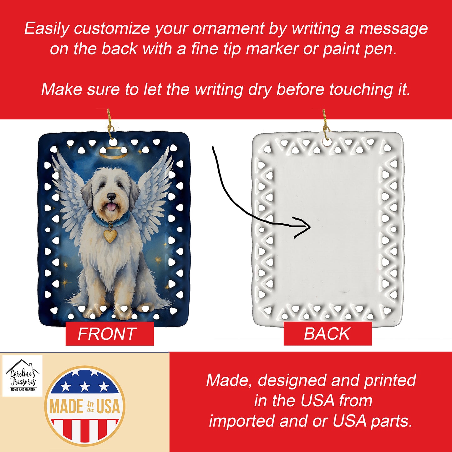 Old English Sheepdog My Angel Porcelain Ornament