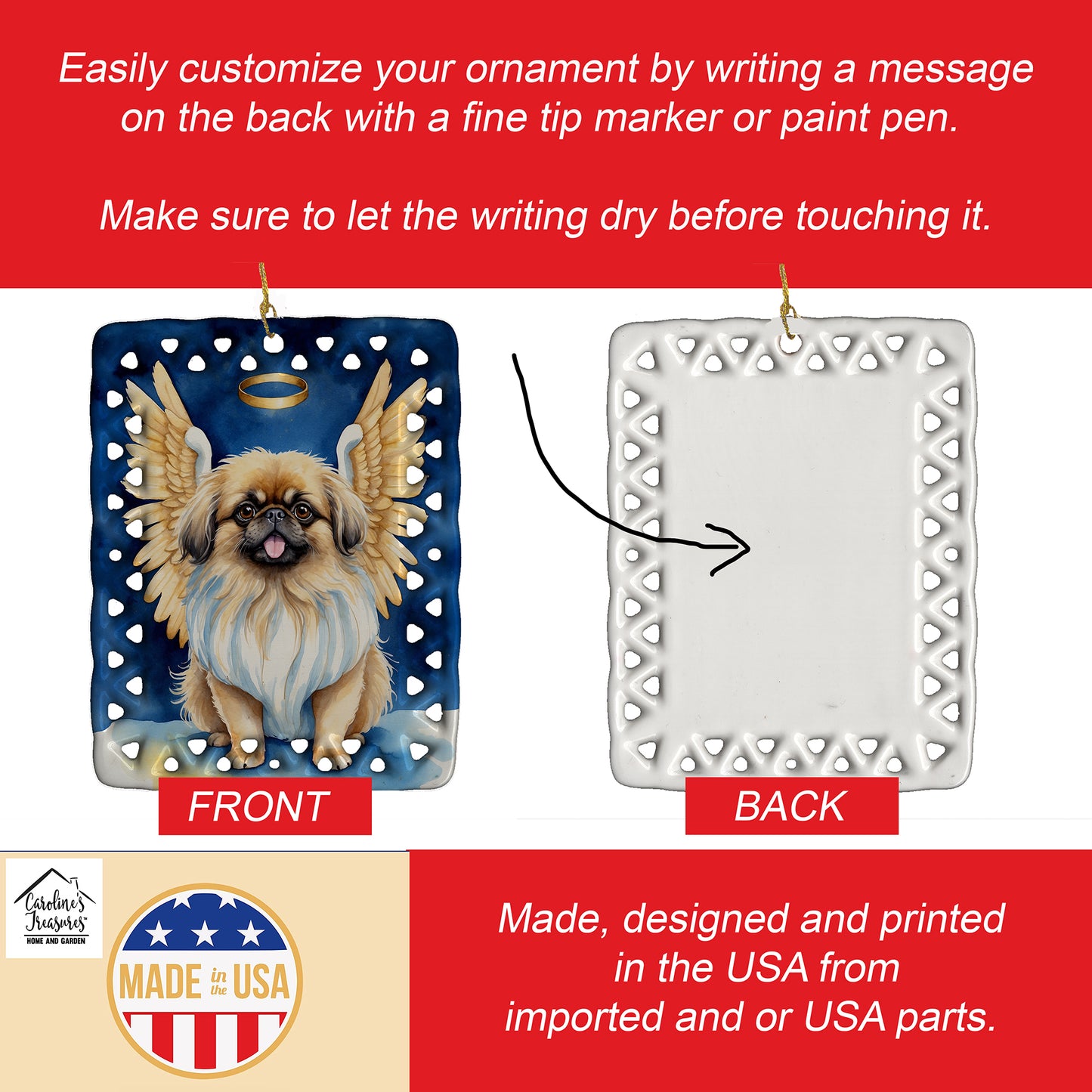 Pekingese My Angel Porcelain Ornament