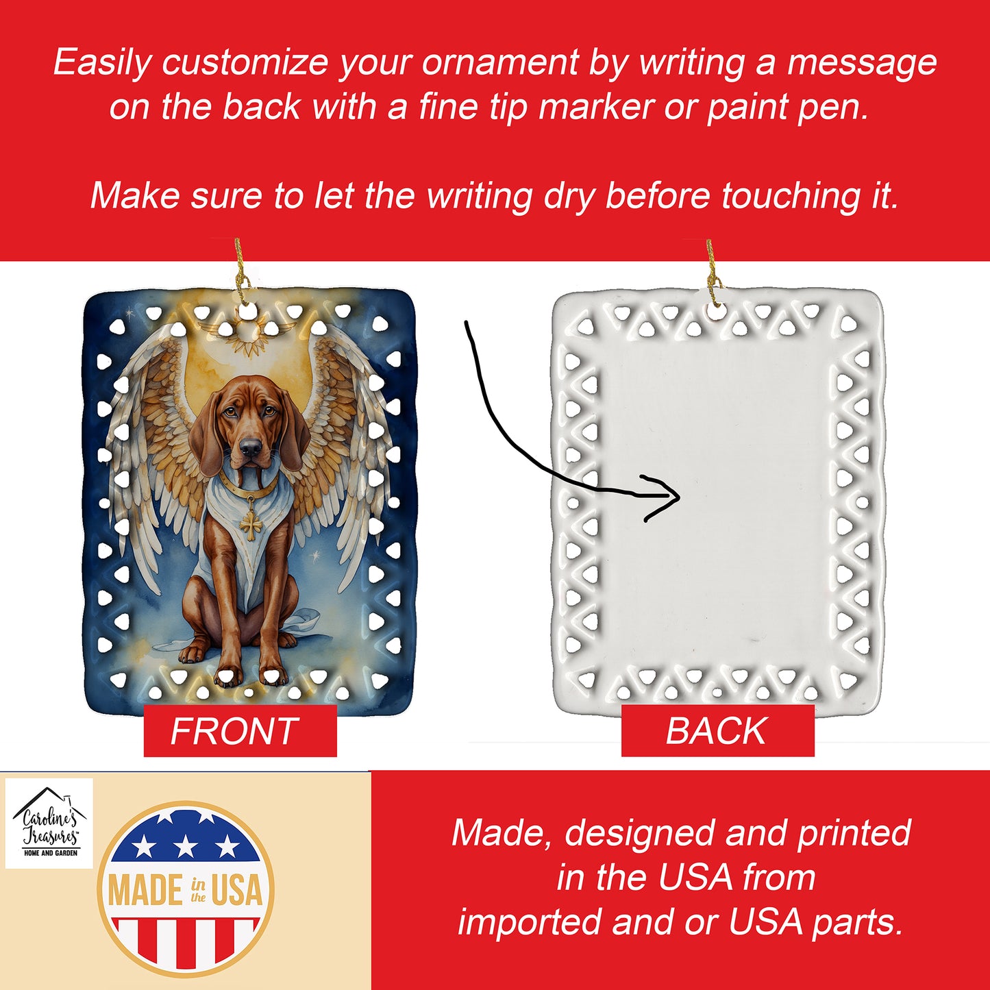 Redbone Coonhound My Angel Porcelain Ornament