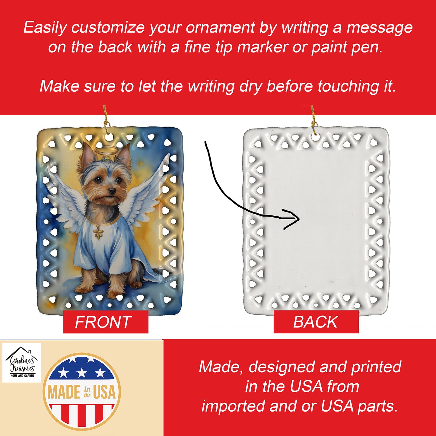 Silky Terrier My Angel Porcelain Ornament