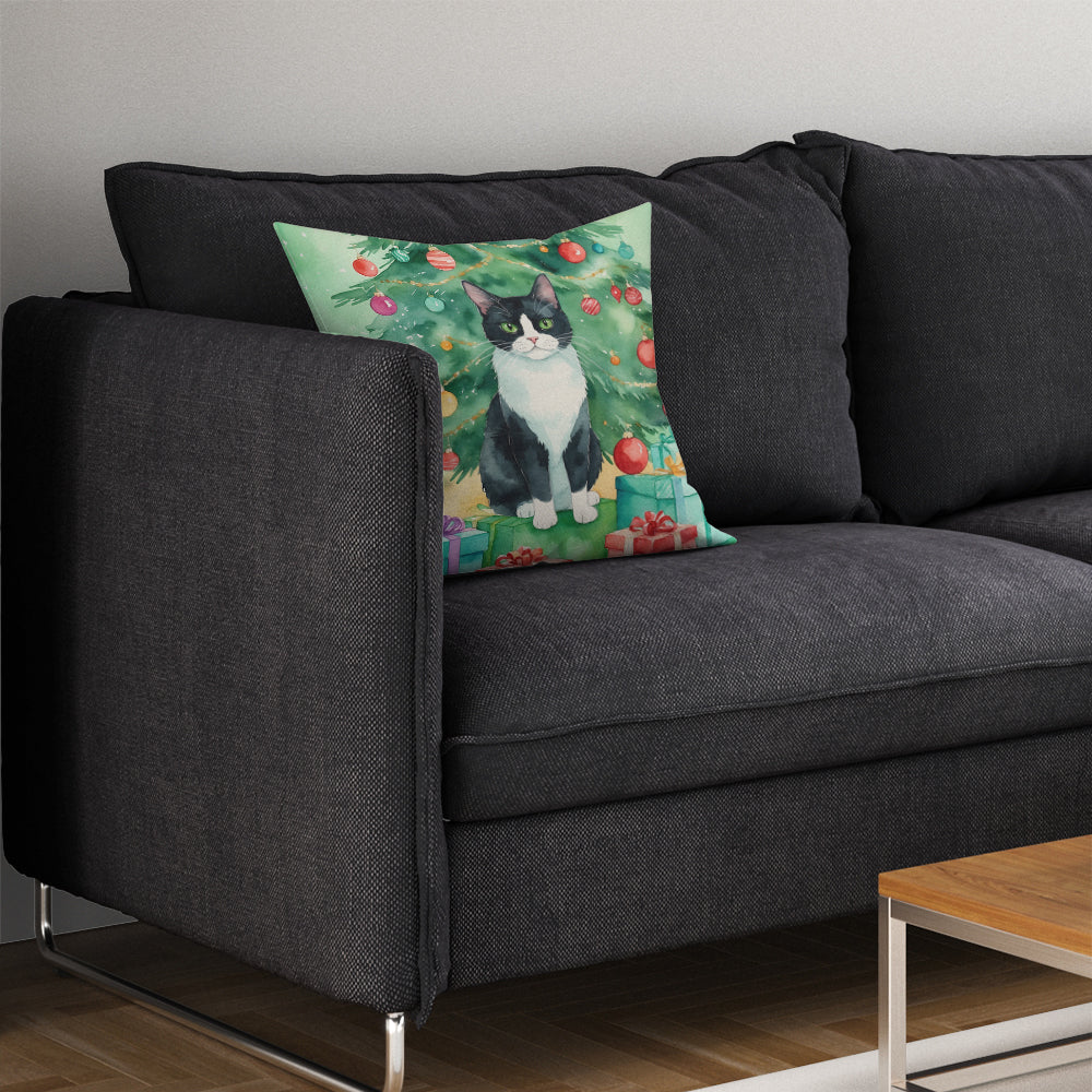 Chantilly Tiffany Cat By the Christmas Tree Throw Pillow