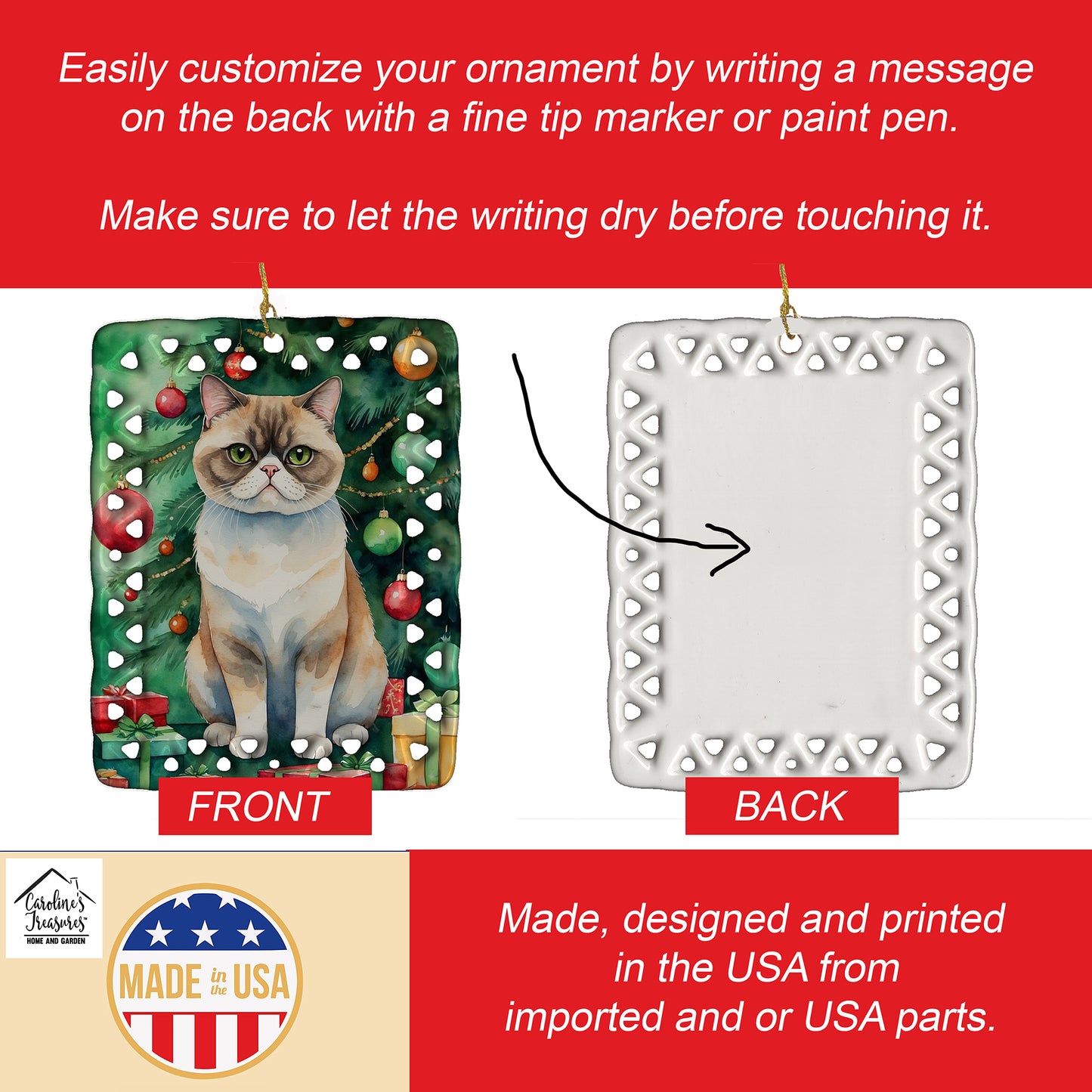 Exotic Shorthair Cat By the Christmas Tree Porcelain Ornament