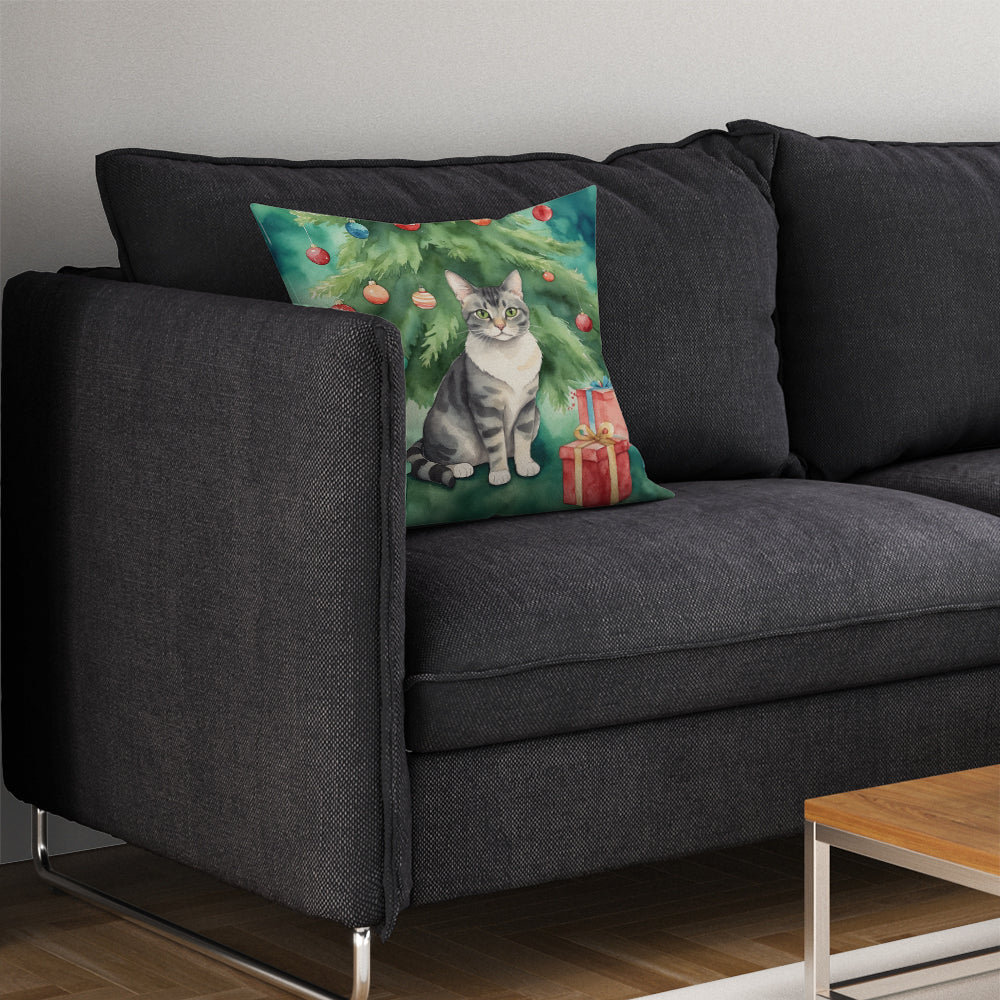 German Rex Cat By the Christmas Tree Throw Pillow