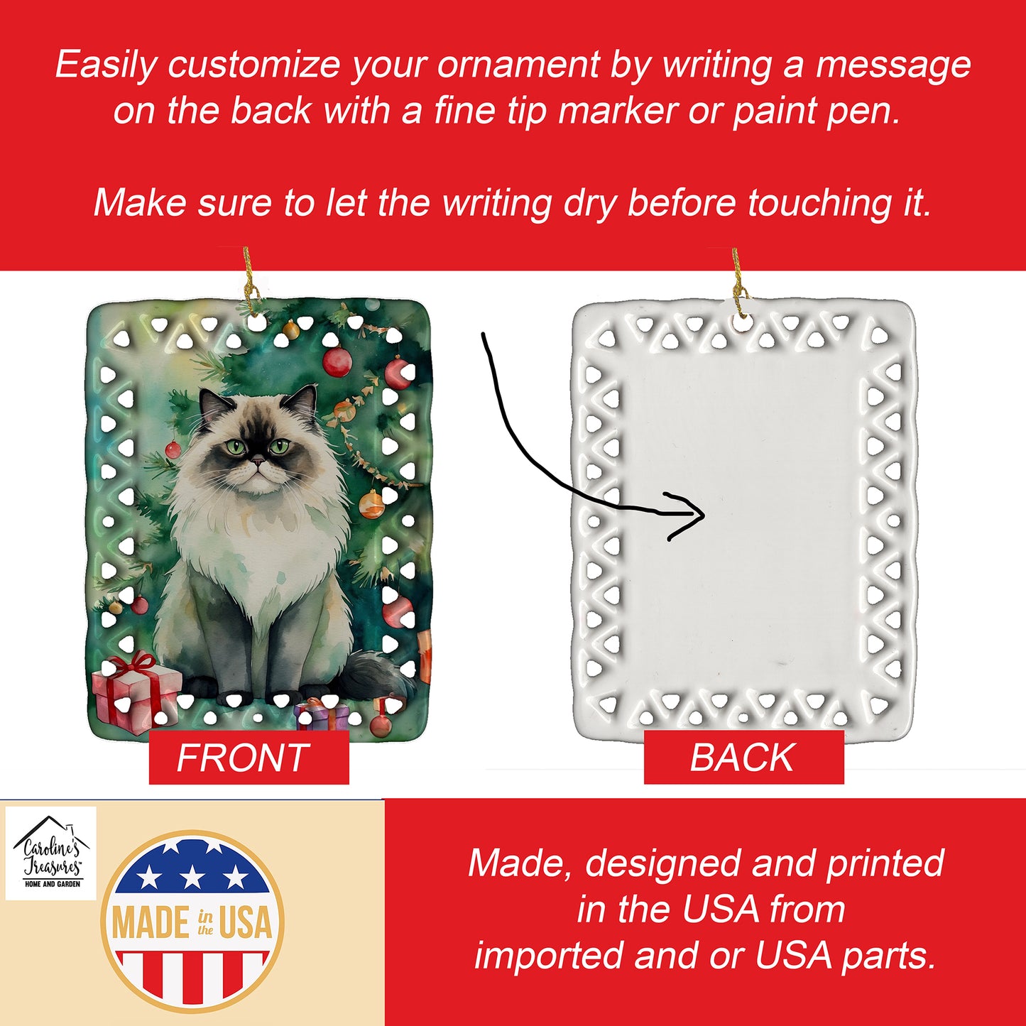 Himalayan Cat By the Christmas Tree Porcelain Ornament