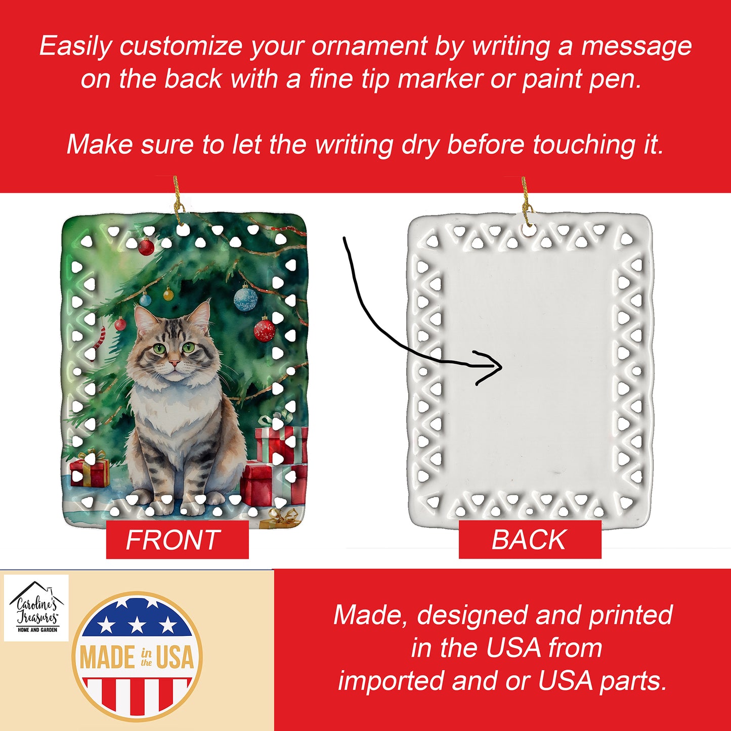 Kurilian Bobtail Cat By the Christmas Tree Porcelain Ornament