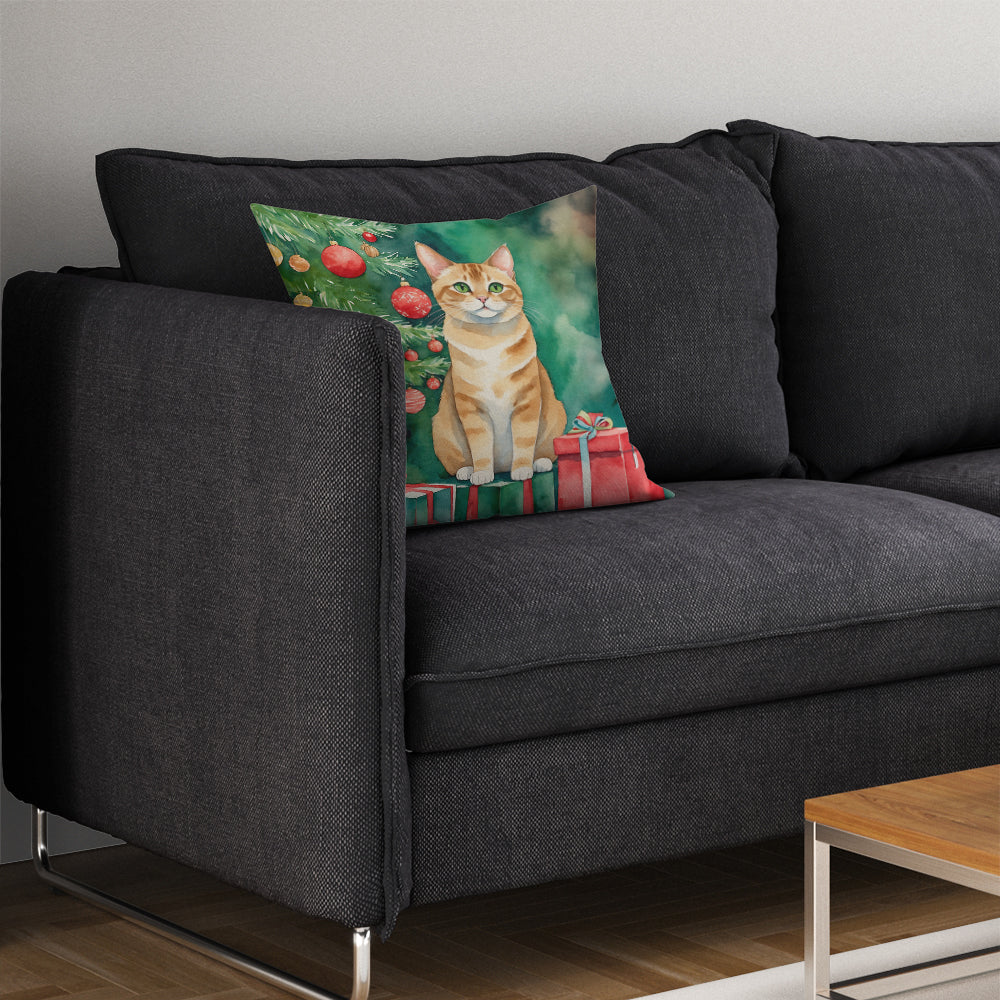 Malayan Cat By the Christmas Tree Throw Pillow