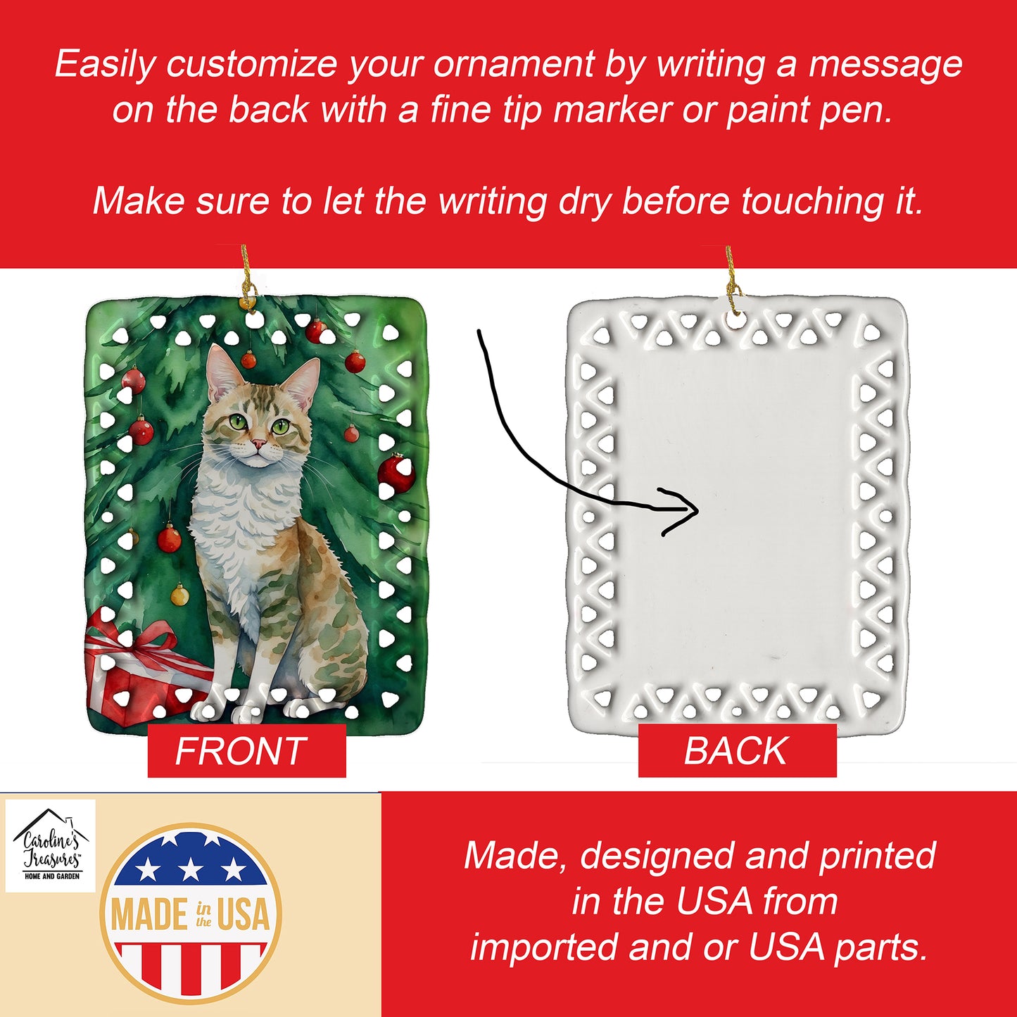 Oregon Rex Cat By the Christmas Tree Porcelain Ornament