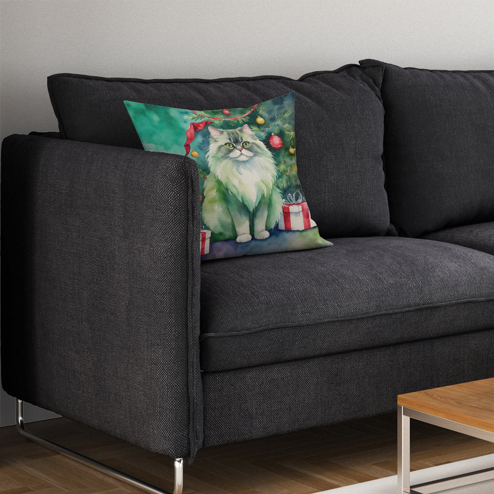 Persian Cat By the Christmas Tree Throw Pillow