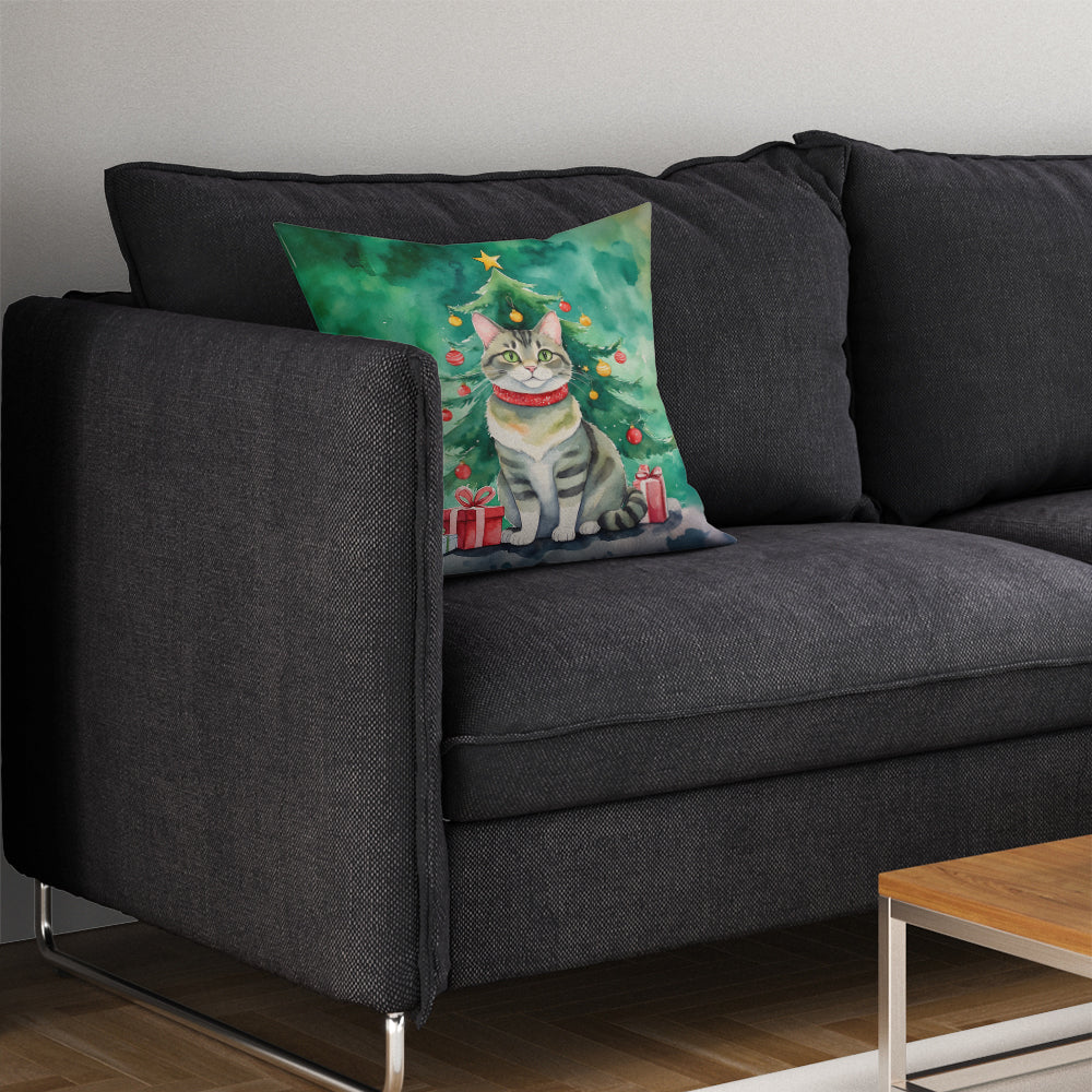 Raas Cat By the Christmas Tree Throw Pillow