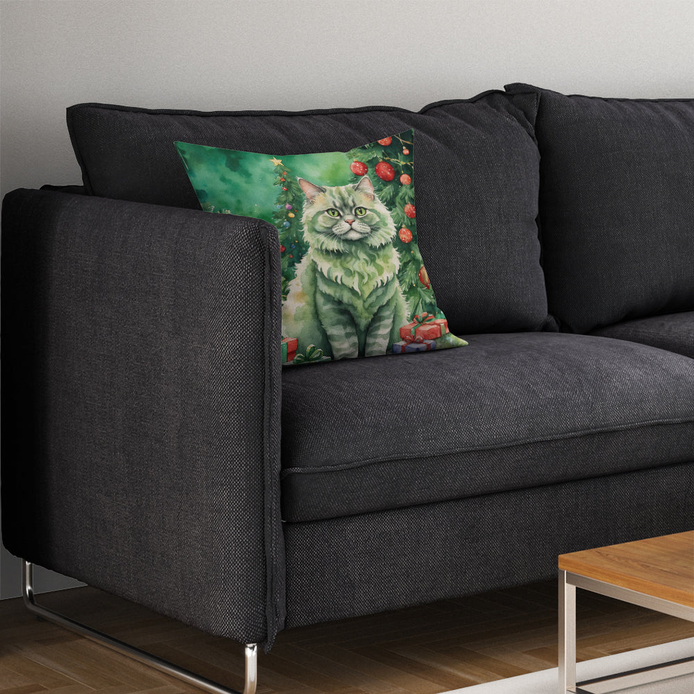 Selkirk Rex Cat By the Christmas Tree Throw Pillow