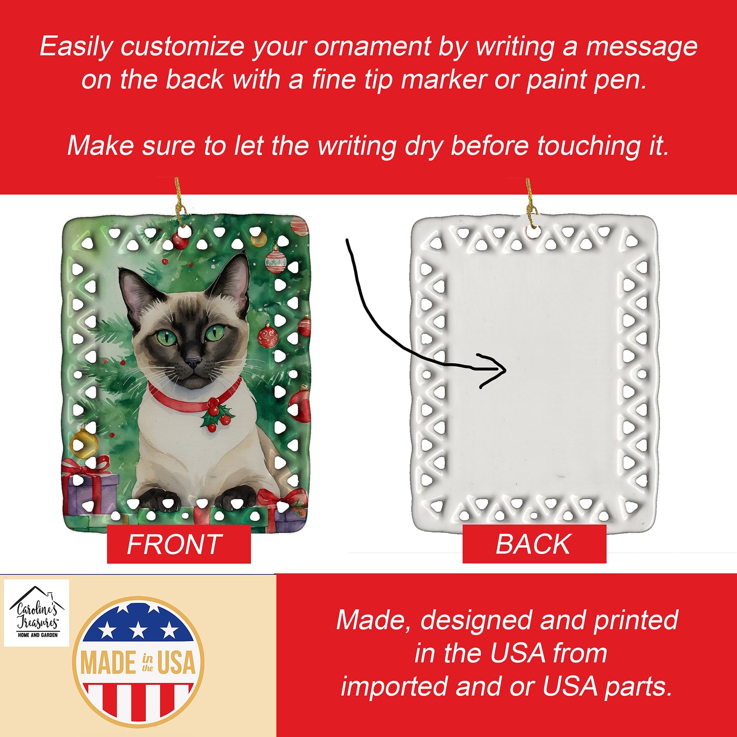 Siamese Cat By the Christmas Tree Porcelain Ornament