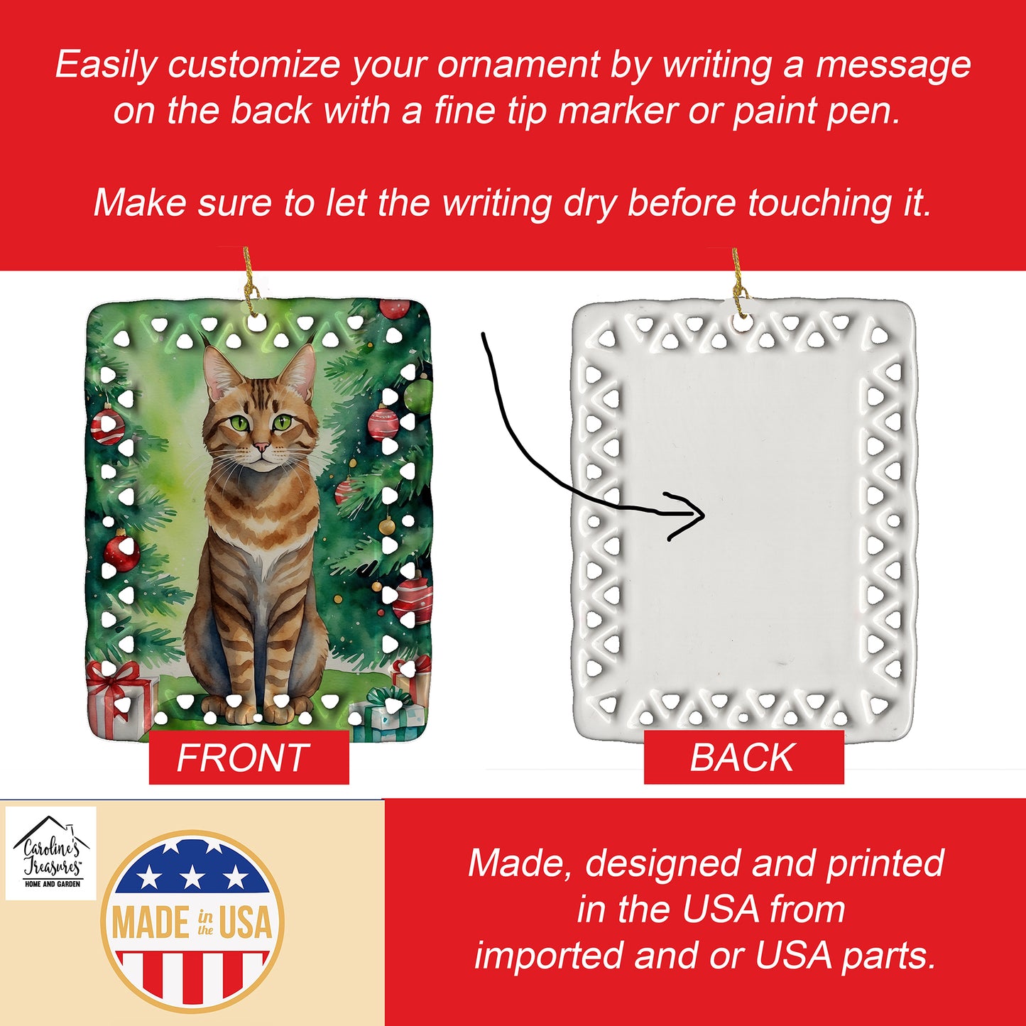 Sokoke Cat By the Christmas Tree Porcelain Ornament