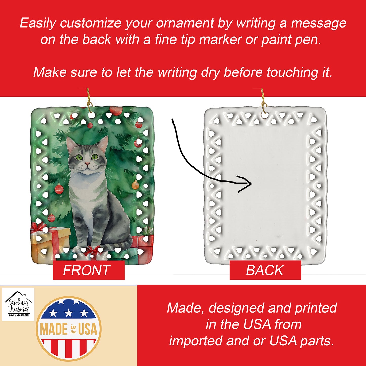 Ural Rex Cat By the Christmas Tree Porcelain Ornament