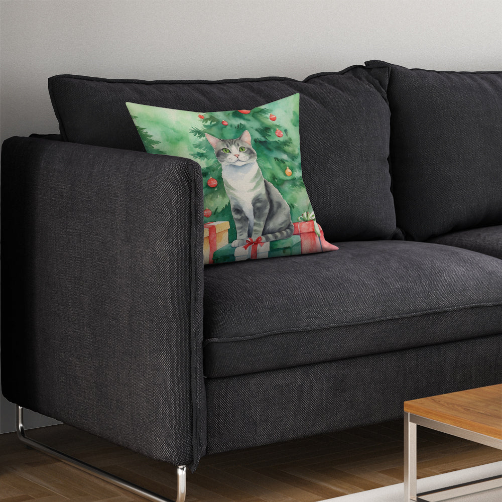 Ural Rex Cat By the Christmas Tree Throw Pillow