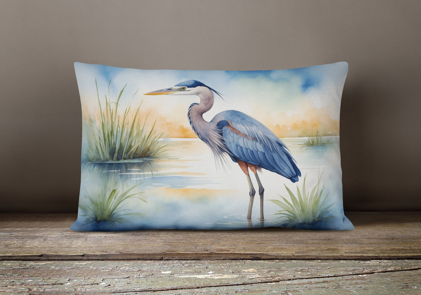 Blue Heron Emerging as the day fades Throw Pillow