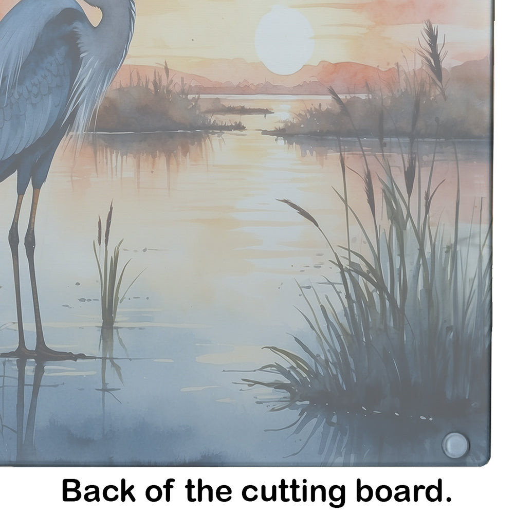 Blue Heron Setting Sun Glass Cutting Board