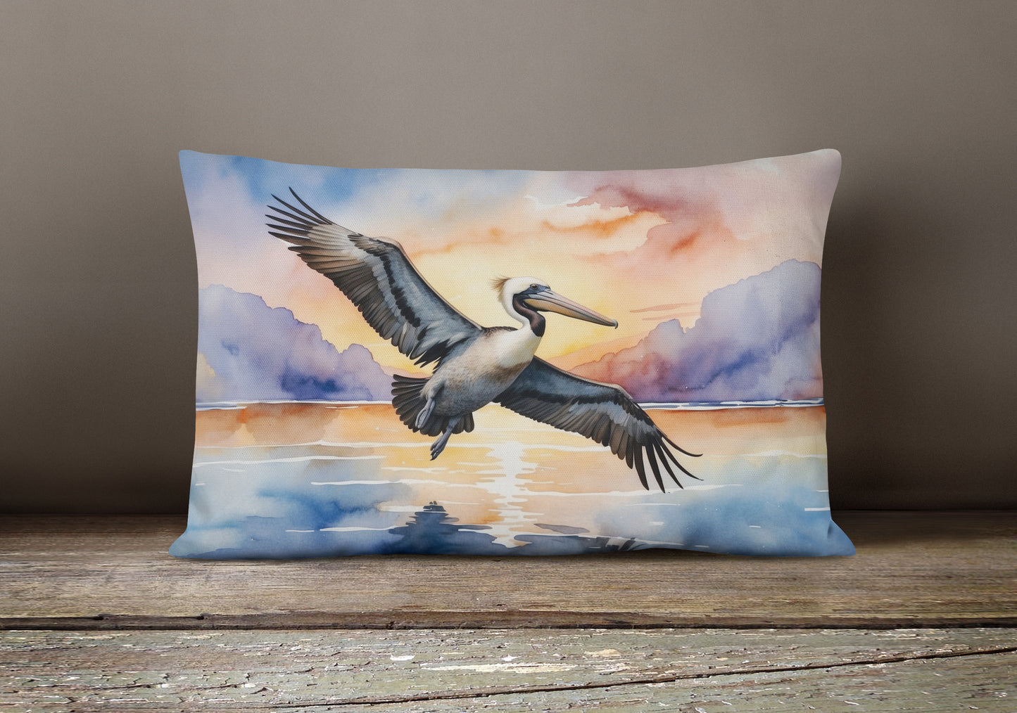 Pelican Fyling at Sunrise Throw Pillow