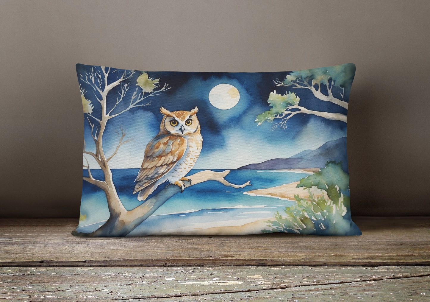 Owl Perched in Coastal Tree Throw Pillow
