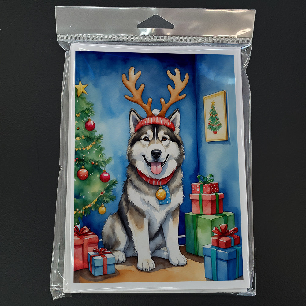 Alaskan Malamute Christmas Reindeer Greeting Cards Pack of 8