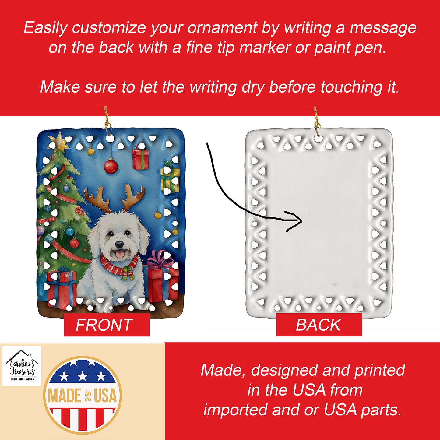 Coton de Tulear Christmas Reindeer Porcelain Ornament