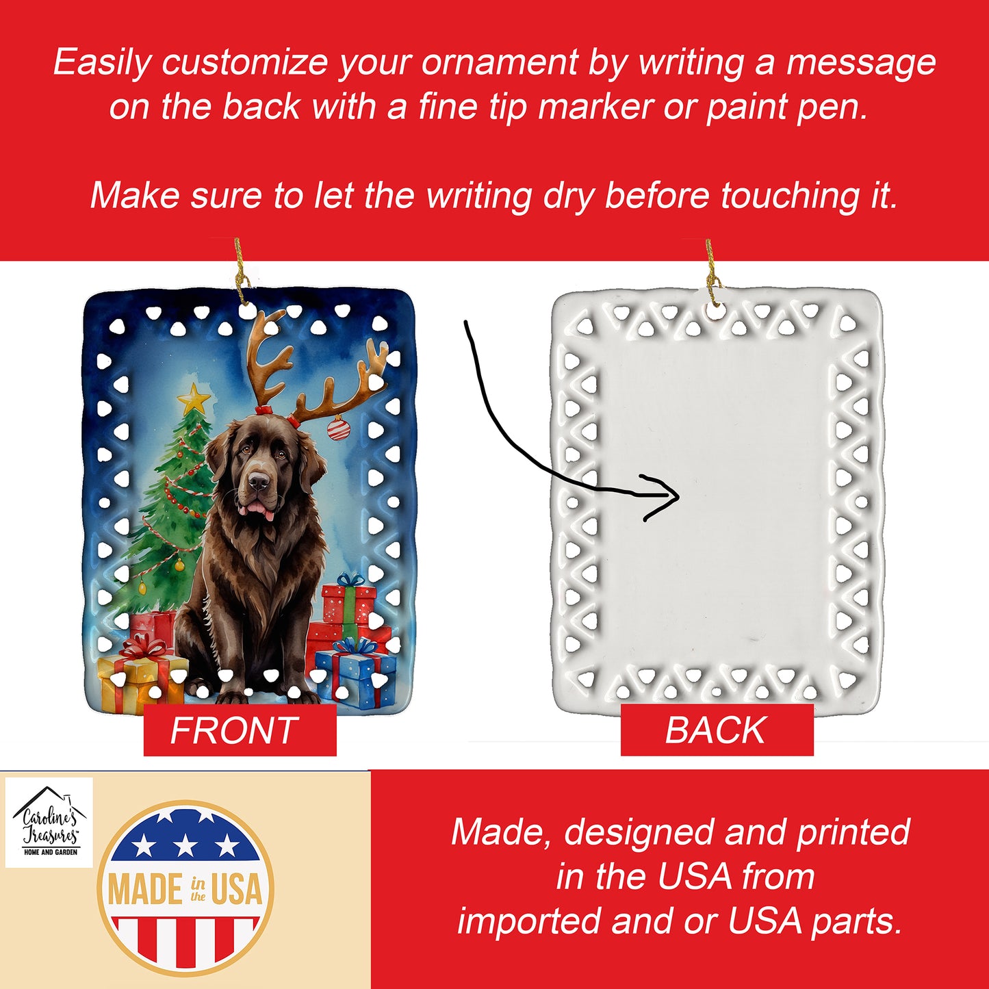 Chocolate Christmas Reindeer Porcelain Ornament