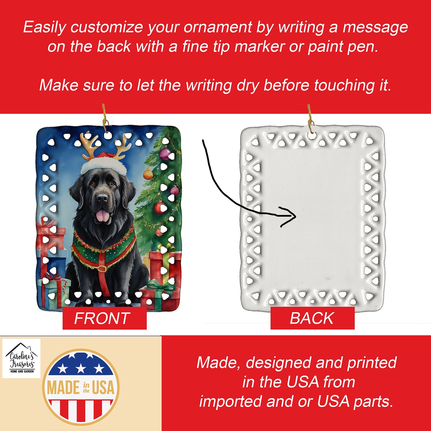 Newfoundland Christmas Reindeer Porcelain Ornament