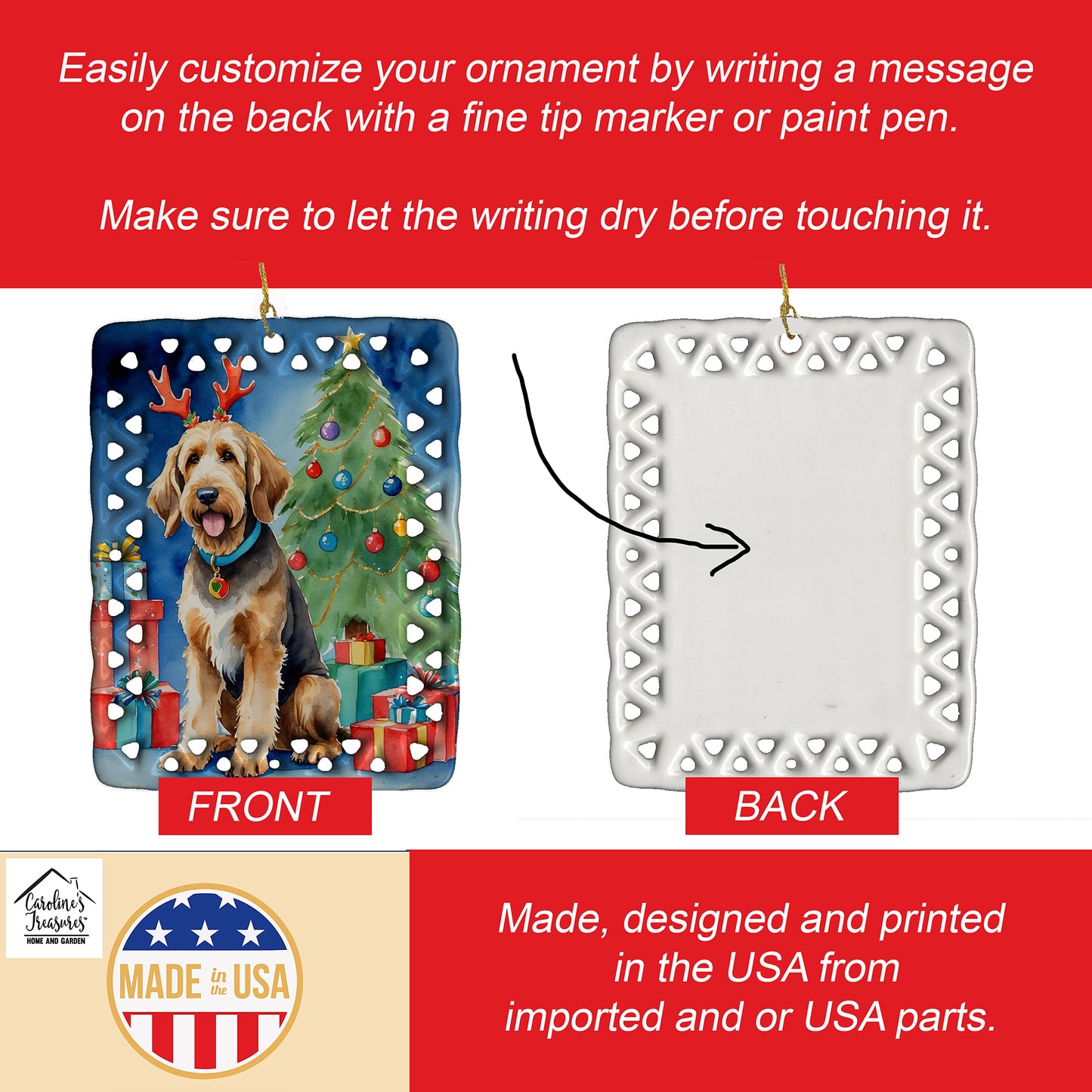 Otterhound Christmas Reindeer Porcelain Ornament