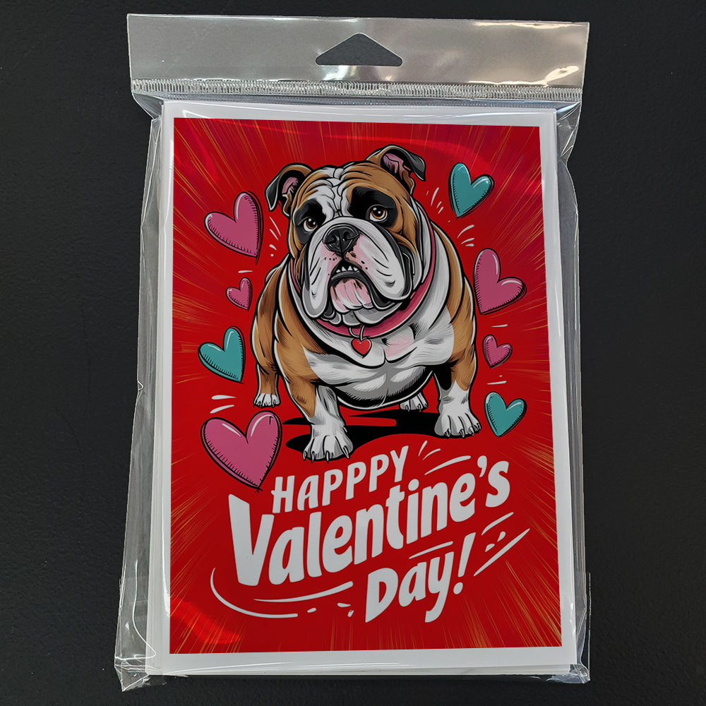 English Bulldog Happy Valentine's Day Greeting Cards Pack of 8