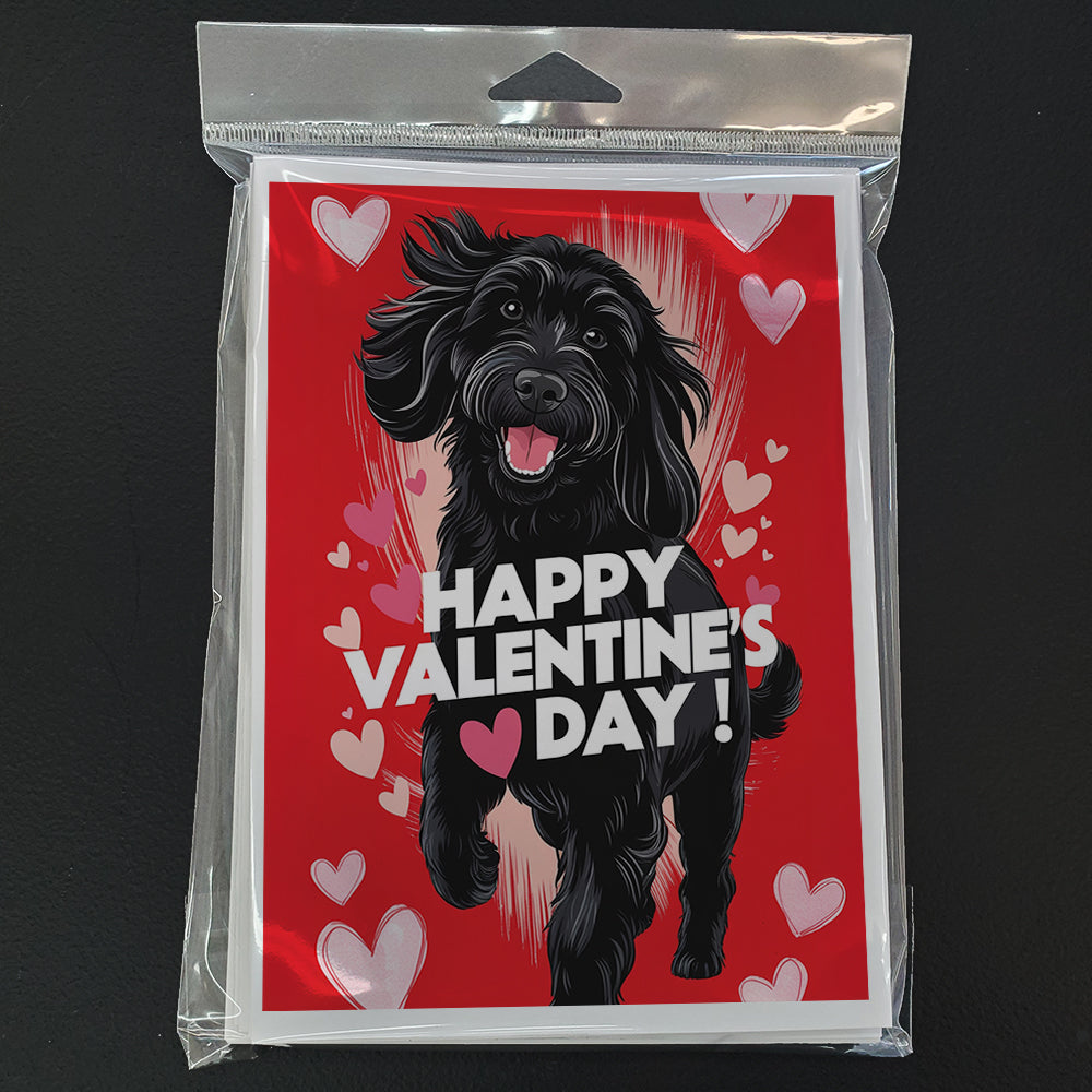 Black Labradoodle Happy Valentine's Day Greeting Cards Pack of 8