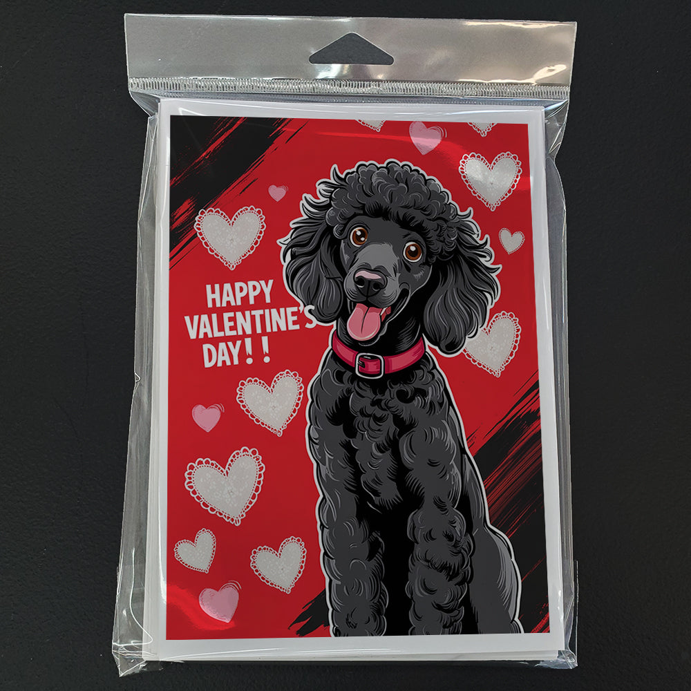 Black Standard Poodle Happy Valentine's Day Greeting Cards Pack of 8